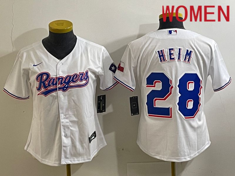 Women Texas Rangers #28 Heim White Nike Game 2024 MLB Jersey style 1